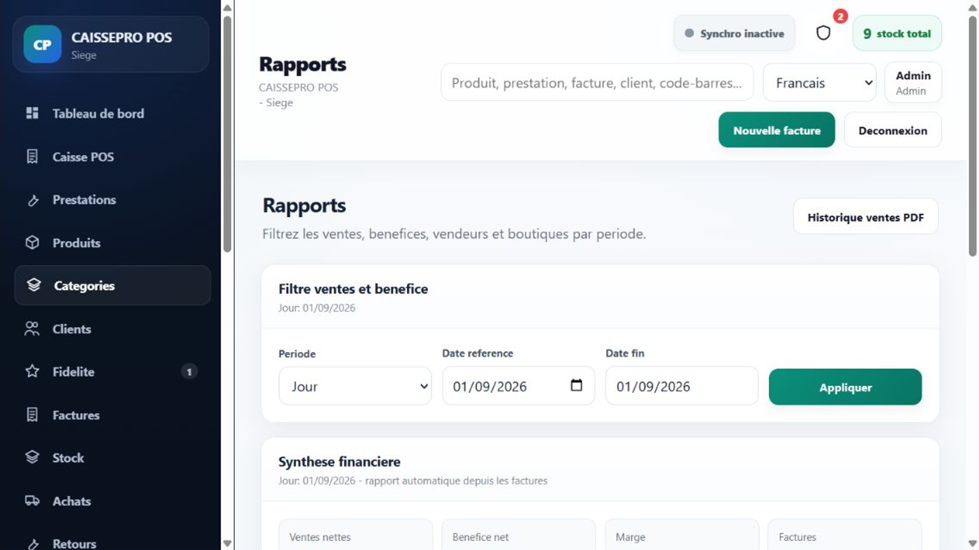 Rapports CAISSEPRO sur ordinateur
